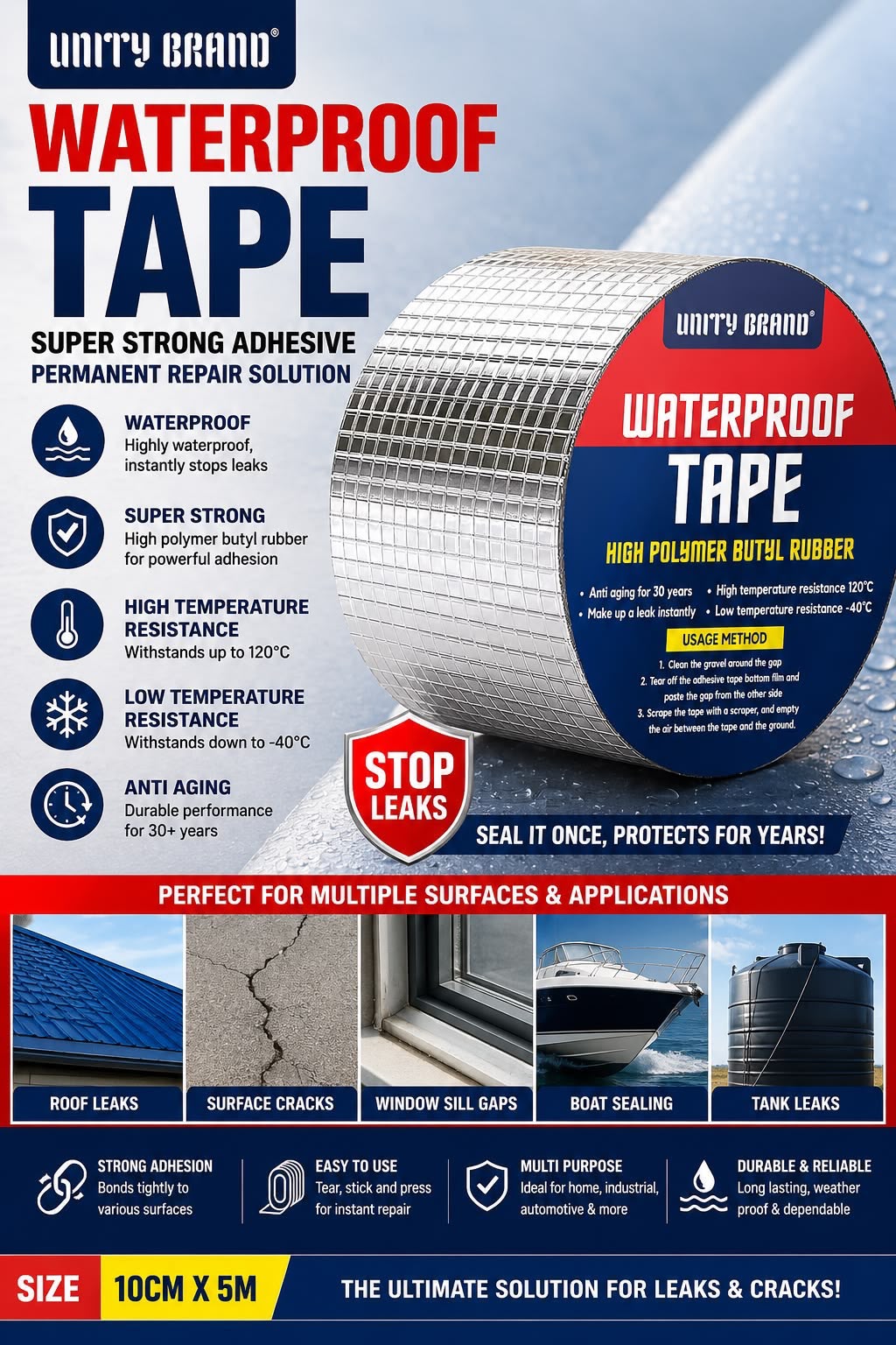 Strong butyl adhesive repair tape -15 years guarantee