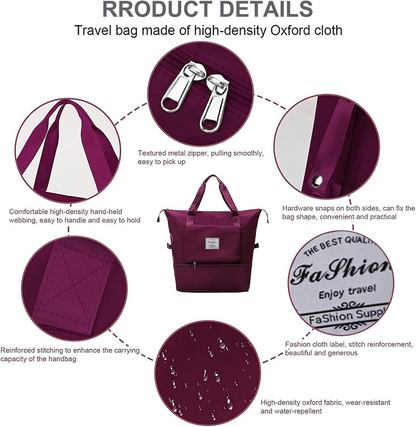 Large Capacity Waterproof Expandable Travel Bag . Dry with Wet Separation-available in a variety of colors