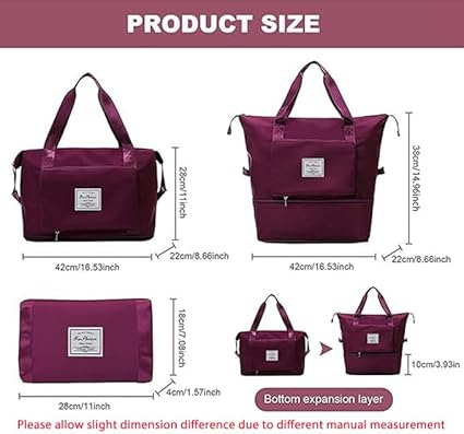 Large Capacity Waterproof Expandable Travel Bag . Dry with Wet Separation-available in a variety of colors
