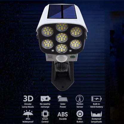 Outdoor Motion Sensor Solar Lights 2000 Lumens 77 LEDs With Remote Controller Floodlight Outdoor, Wireless Dummy Security Camera for Porch Garden Patio Driveway.